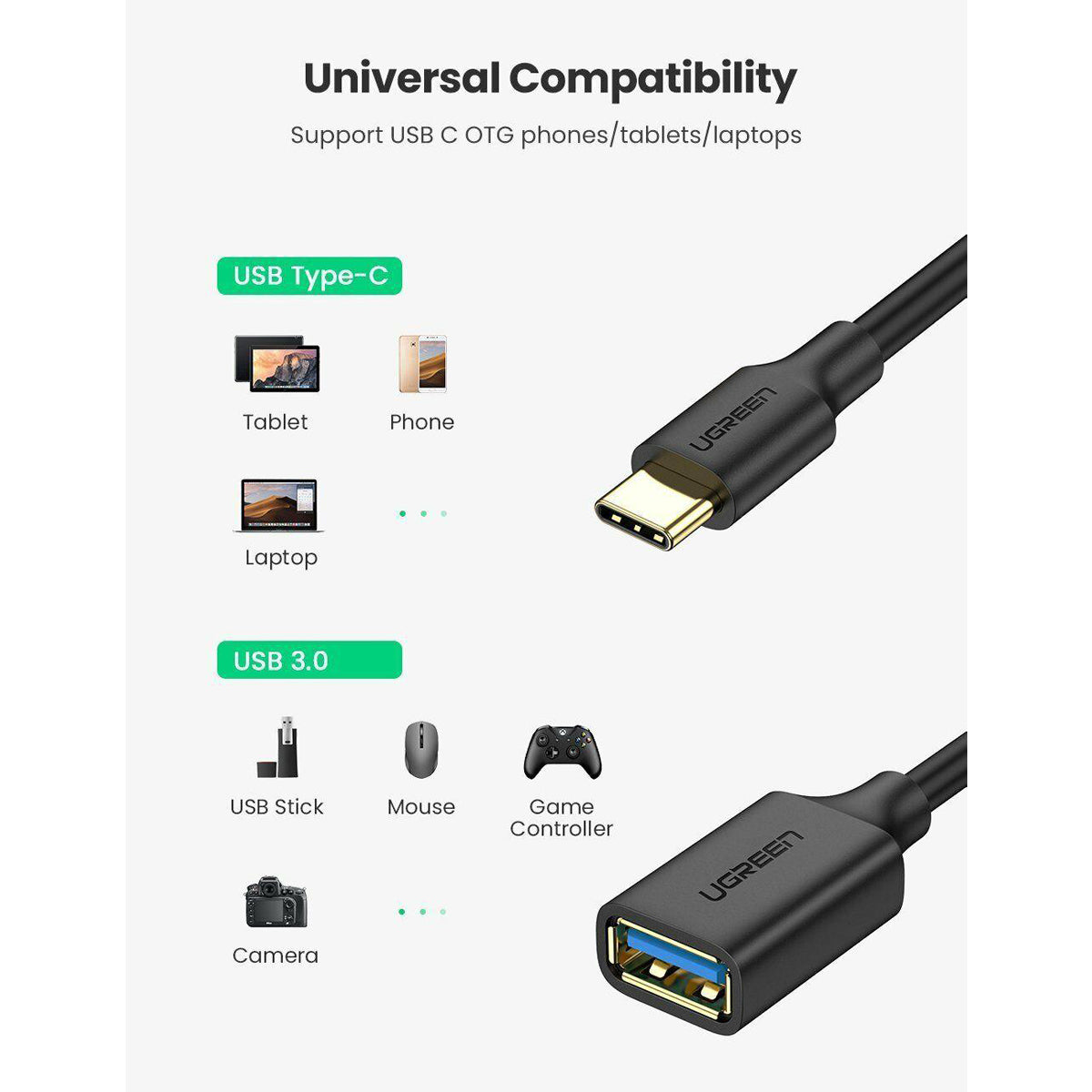 DataBlitz - UGREEN USB-C Male To USB 3.0 a Female OTG Cable 15cm