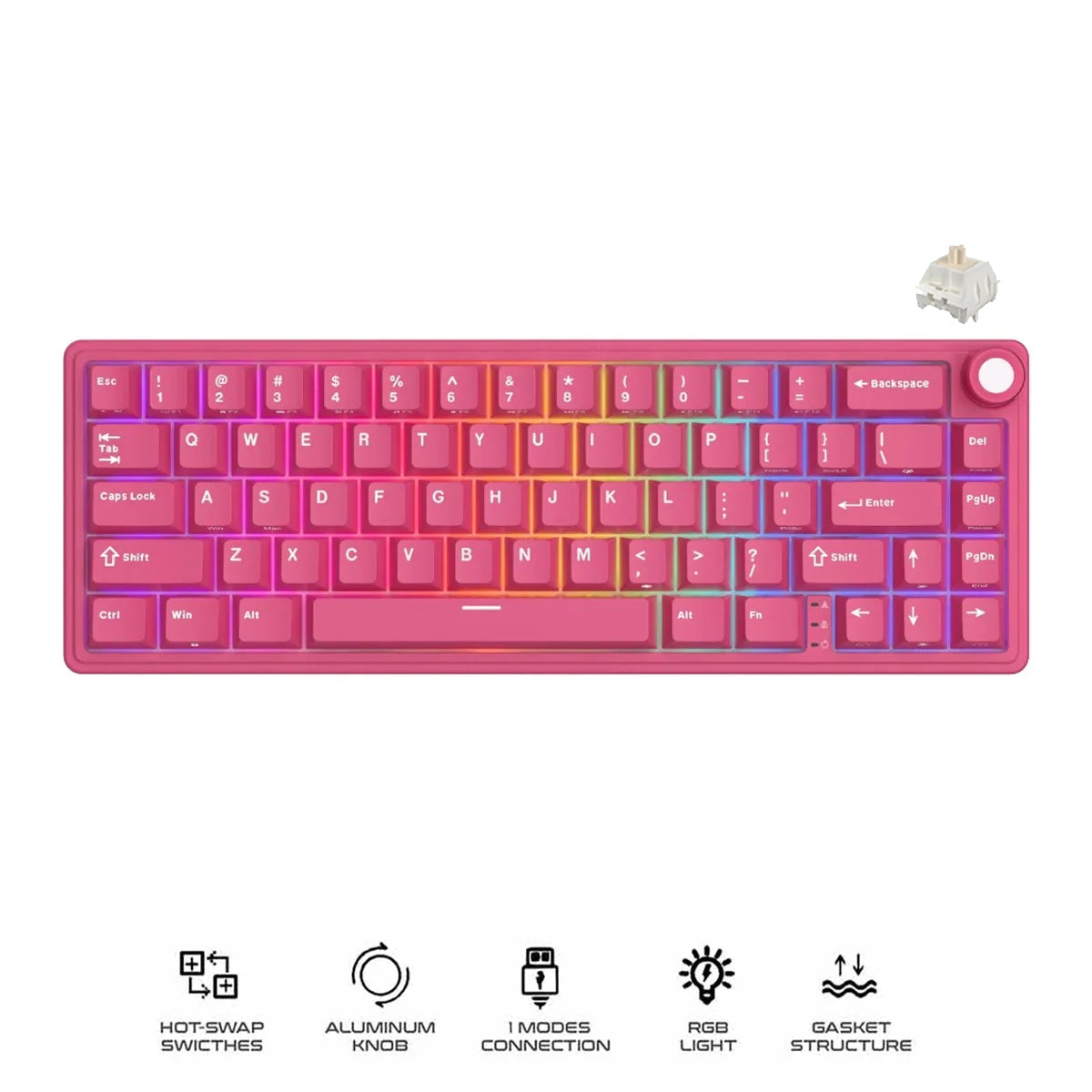 Royal Kludge R65 Single-Mode RGB 66 Keys Hot-Swappable Mechanical Keyboard Berry Red (Cream Switch, Beige Switch)