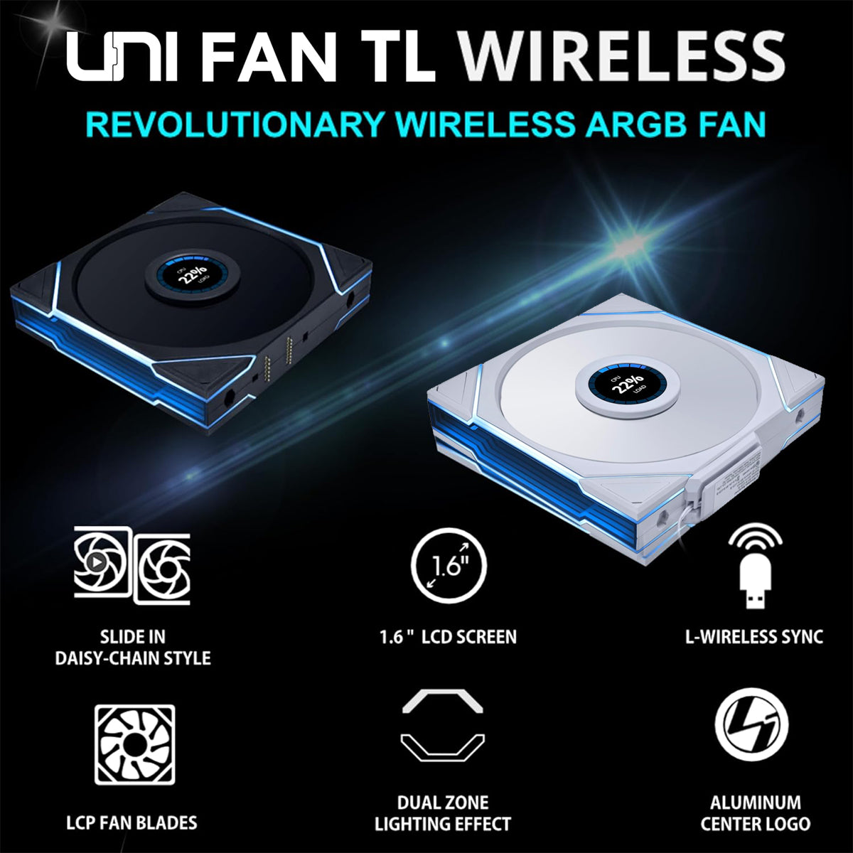 Lian Li Uni Fan TL Wireless 140mm Revolutionary Wireless Reverse Blade ARGB Fan - Single Pack (White) (14RTLLCD1W1W)