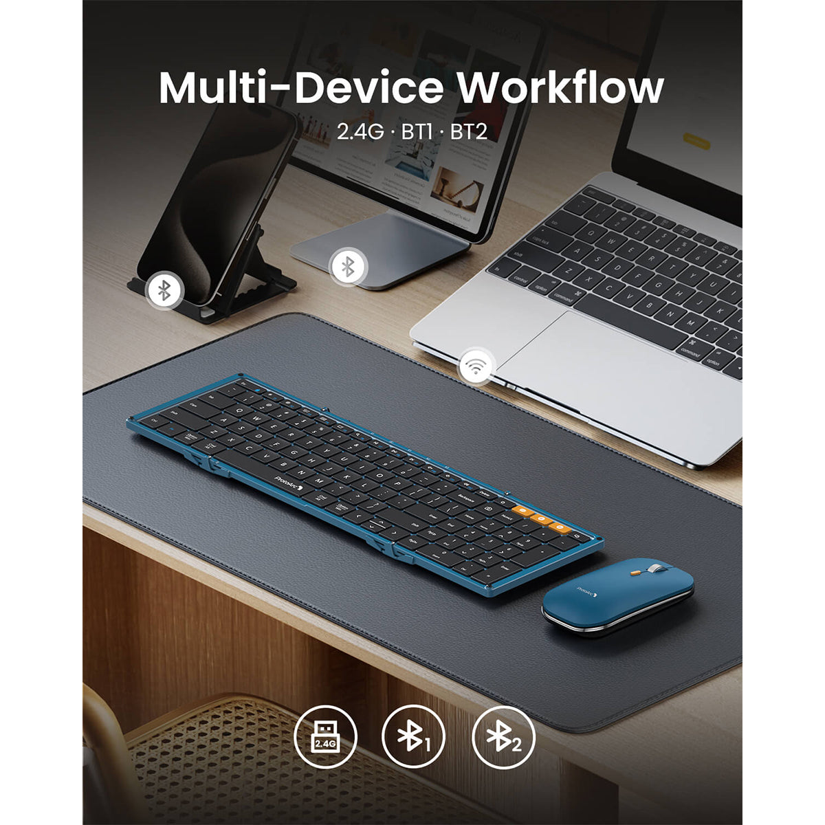ProtoArc XKM01 Foldable Full-Size Wireless Keyboard and Mouse Combo (Blue/Black) (CP014040)