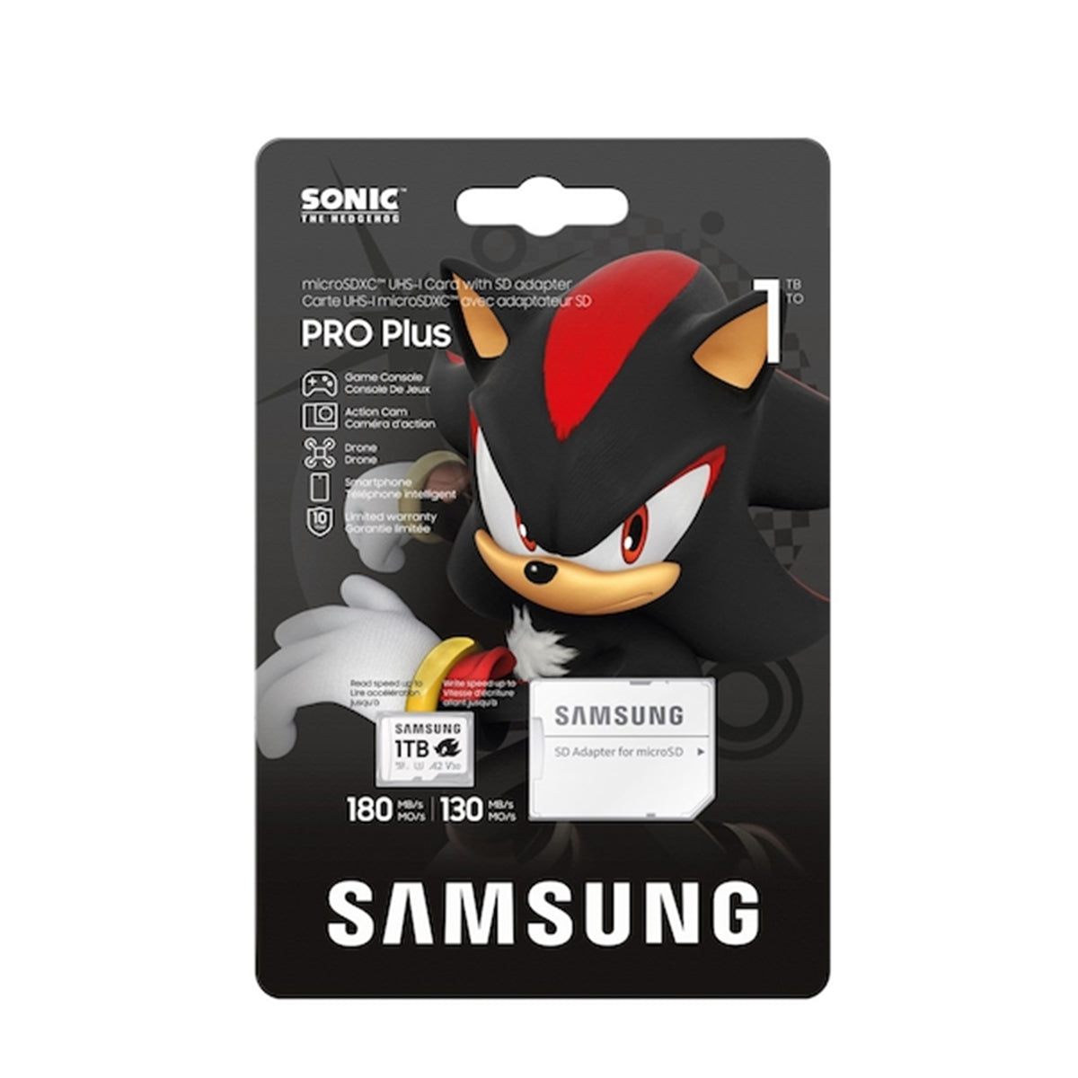 Samsung Pro Plus Sonic The Hedgehog UHS-I 180MB/s Read microSDXC Card with Adapter (512GB, 1TB)