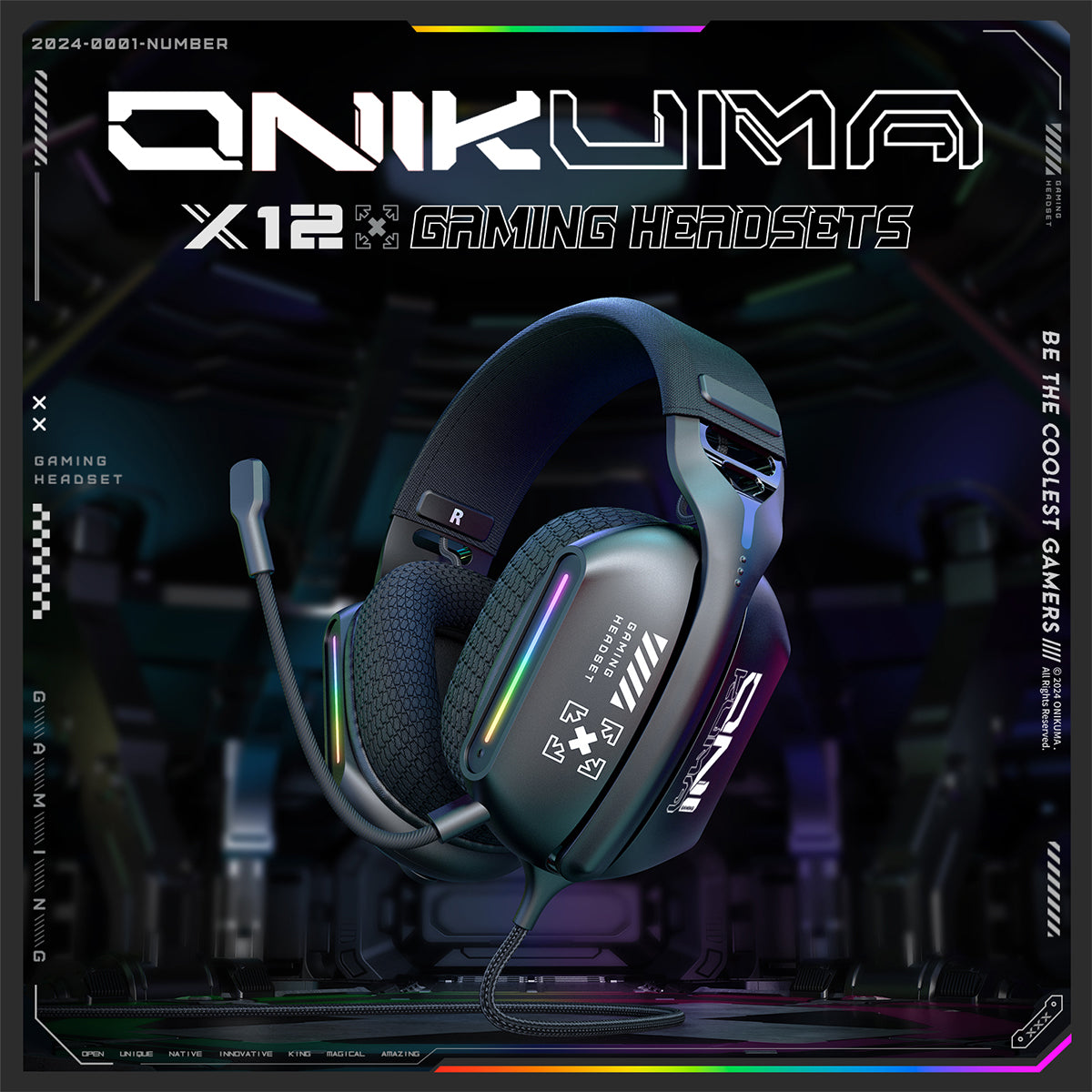 Onikuma X12 RGB Wired Gaming Headset with Noise Cancelling Microphone (Black)
