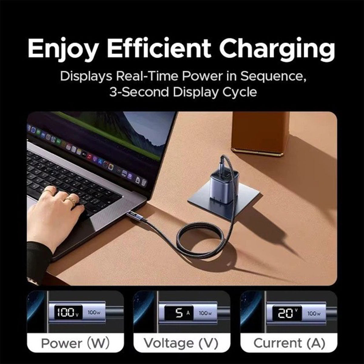 Ugreen USB-C to USB-C PD Fast Charging Cable with LED Display - (Black)
