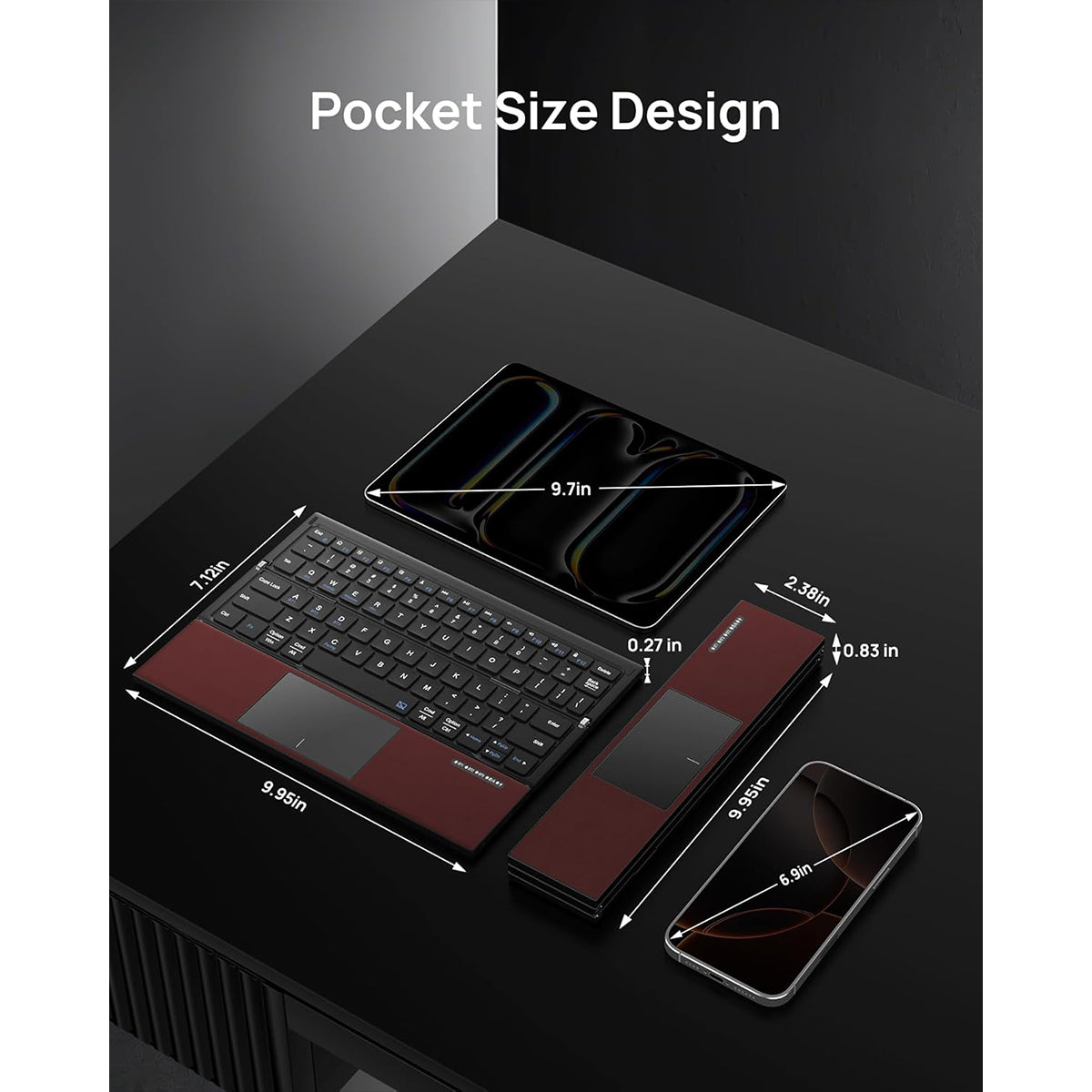 Harmonica Z01 Tri-Fold Keyboard with Touchpad (Wine Red)