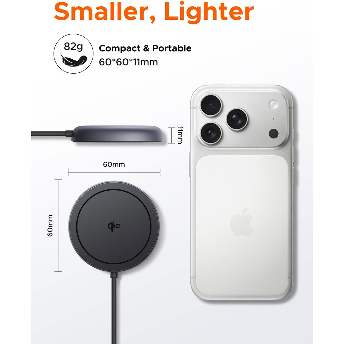 Ugreen Zapix Series 15W Qi2 Magnetic Wireless Charger - 1.5m (Grey) (W720/85899)