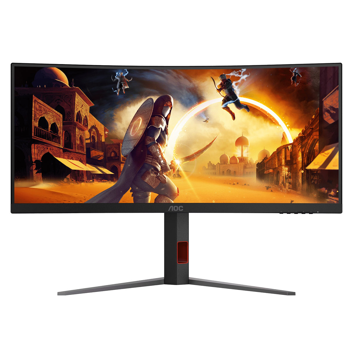 AOC CU34G4/71 34" WQHD (3440x1440) 180Hz 0.5Ms AdaptiveSync Fast VA Curved Gaming Monitor With Height And Tilt Adjusment (Black/Red)