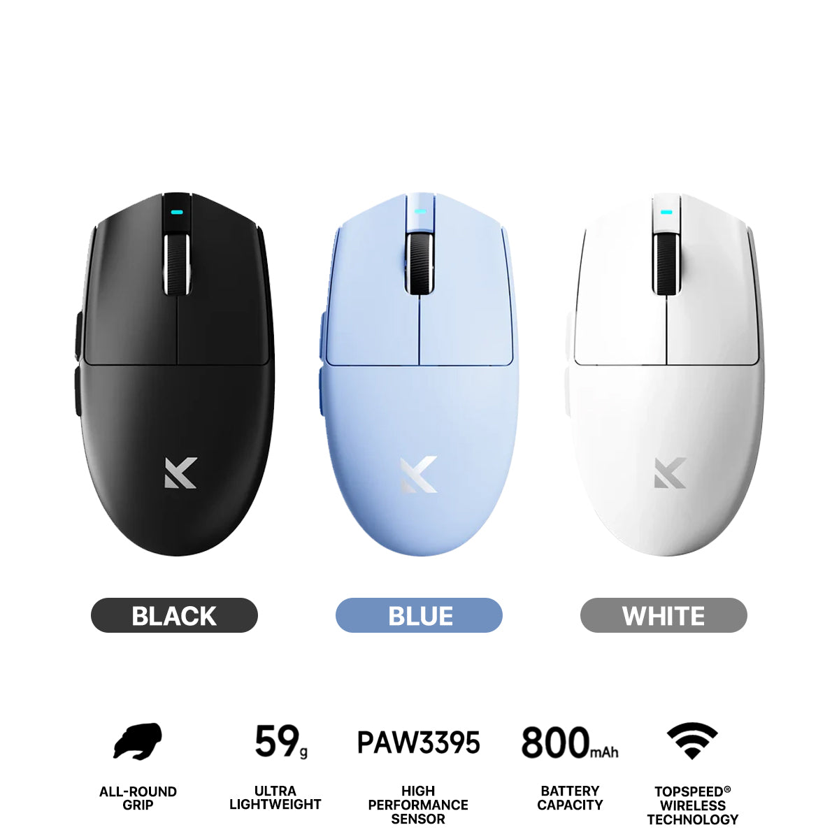 MCHOSE G3 V2 Wireless Gaming Mouse (Black, Blue, White)