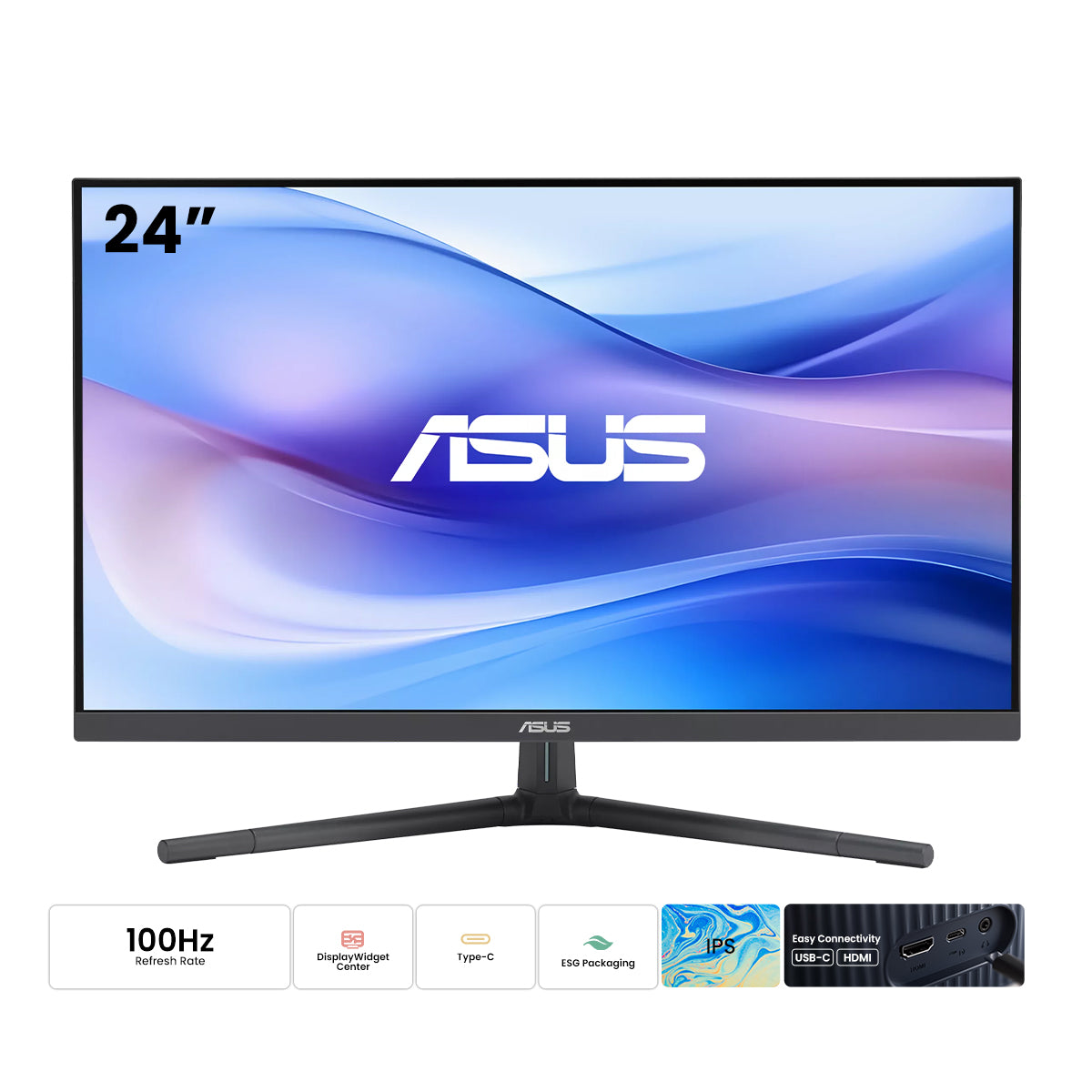 Asus VU249CFE-B 24" FHD (1920x1080) IPS 100Hz Adaptive-Sync USB Type-c Port w/ 15W Power Delivery Displaywidget Center Eye Care Gaming Monitor (Quiet Blue)