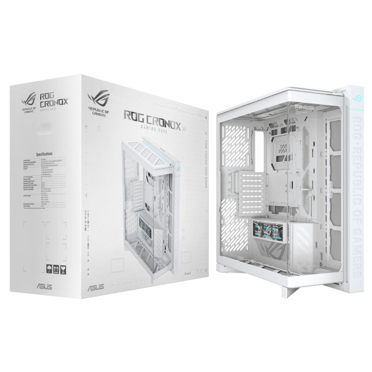 Asus ROG Cronox Panoramic Curved Tempered-Glass Panel Full-Tower PC Case (Black, White Ed.)