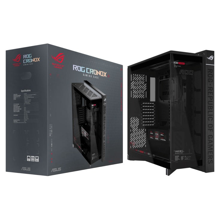 Asus ROG Cronox Panoramic Curved Tempered-Glass Panel Full-Tower PC Case (Black, White Ed.)