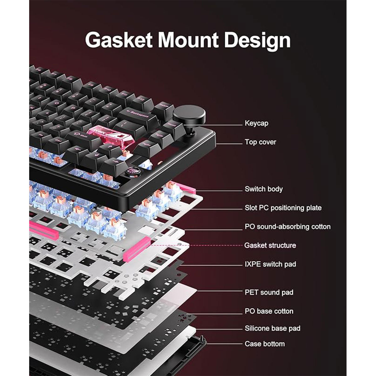 Onikuma MT706 Tri-Mode RGB 81 Keys Mechanical Keyboard with Knob (Black)