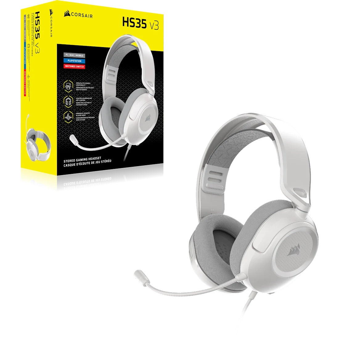 Corsair HS35 V3 Stereo Wired Gaming Headset (Carbon, White)