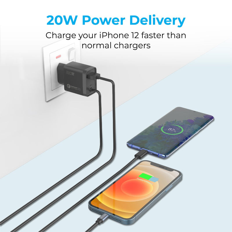 Promate ICHARGE-PDQC3 Ultra-Fast Charger 20W Power Delivery & QC 3.0 EU