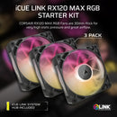 Corsair iCUE Link RX120 MAX RGB 120mm PWM Thick Fans Starter Kit - Triple Pack (Black)