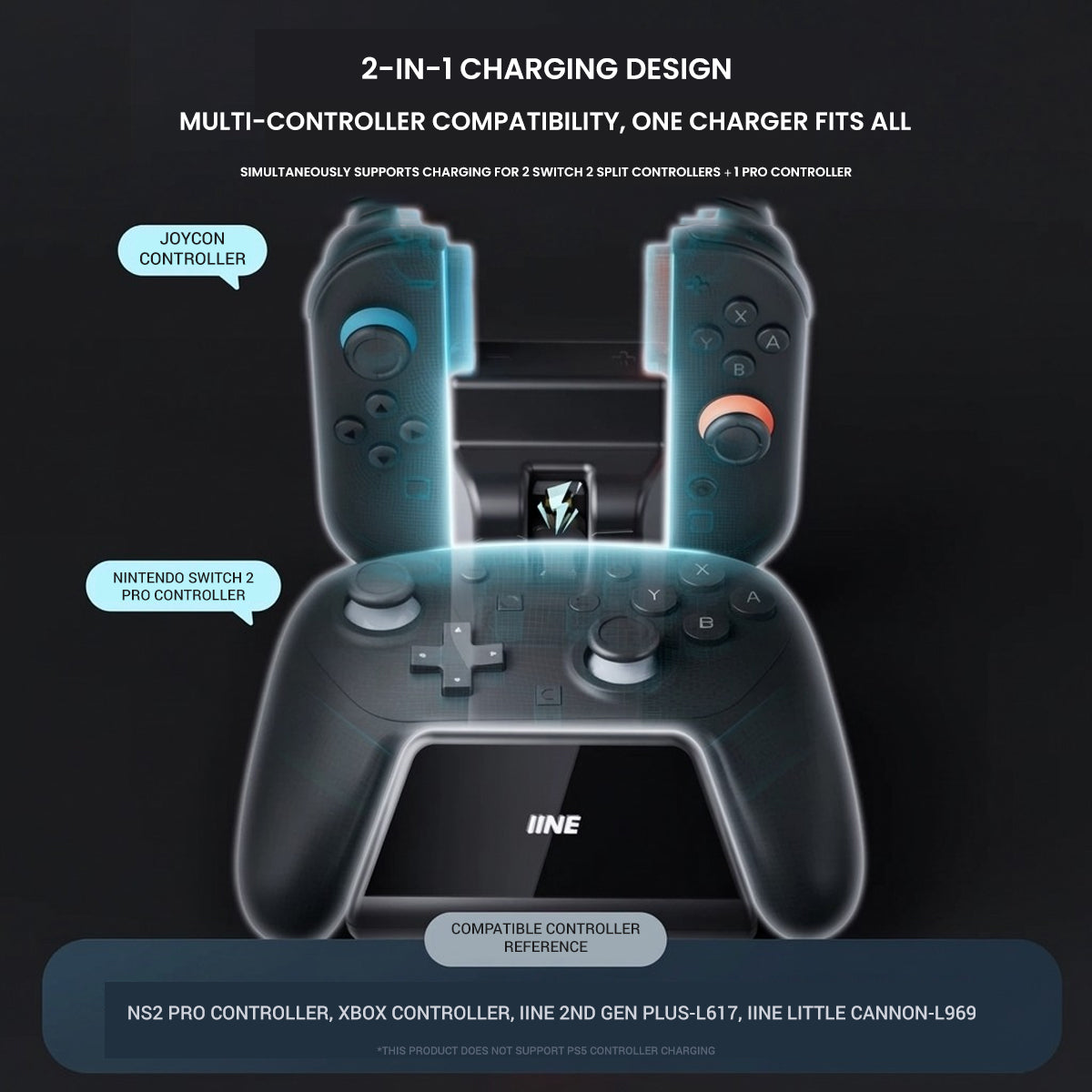 IINE 2-in-1 Controller Charging Station for Nintendo Switch 2 (L1278)
