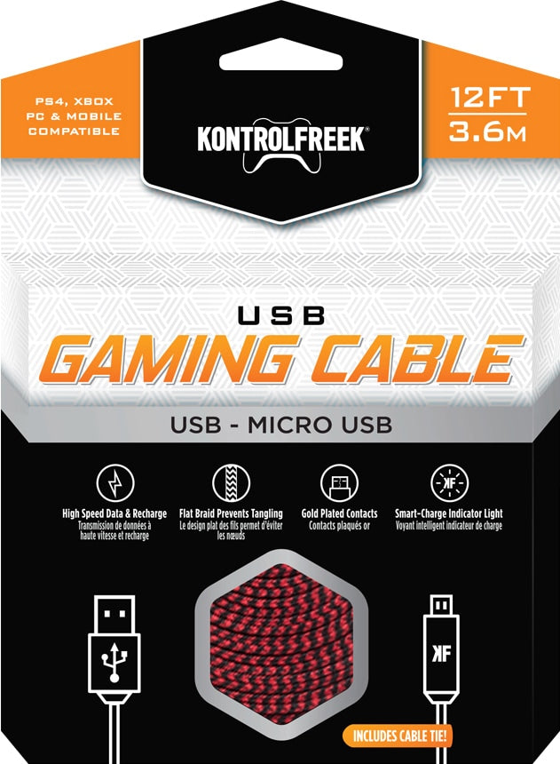 Kontrolfreek 12FT/3.6M USB 2.0 Gaming Cable Red And Black (4300)