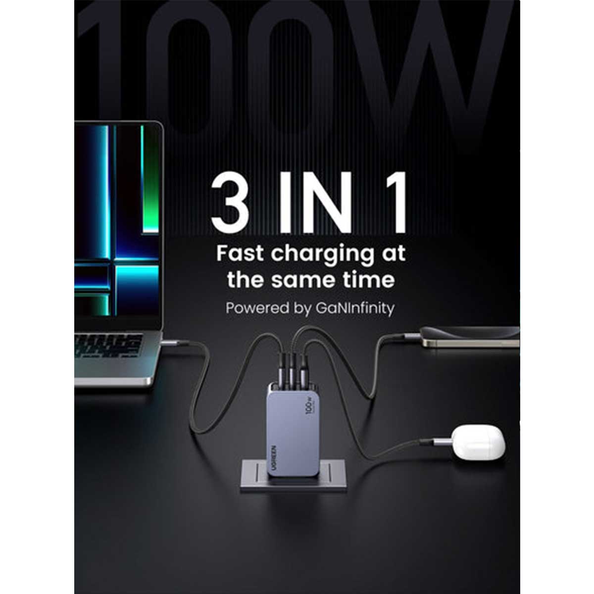 UGREEN Nexode Pro 3-Port 100W Gan Tech Fast Charger (Grey) (X757/25873)