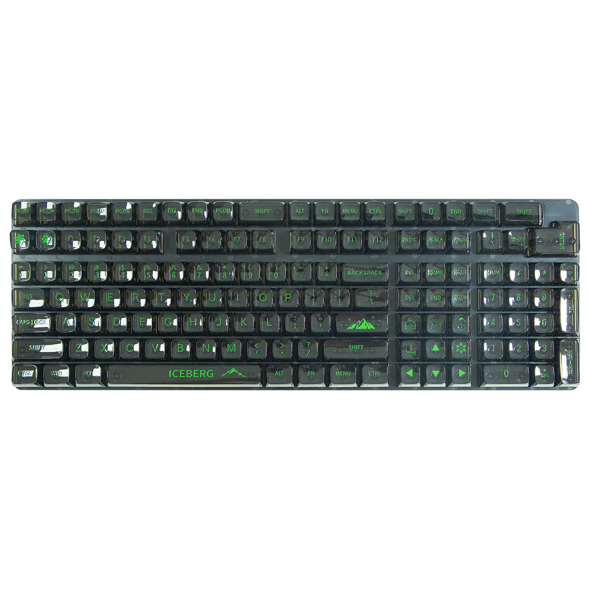 Royal Kludge CBSA-12 132 Keys Plastic Transparent Profile Keycaps Fullset - Green Letter (Transparent Black)