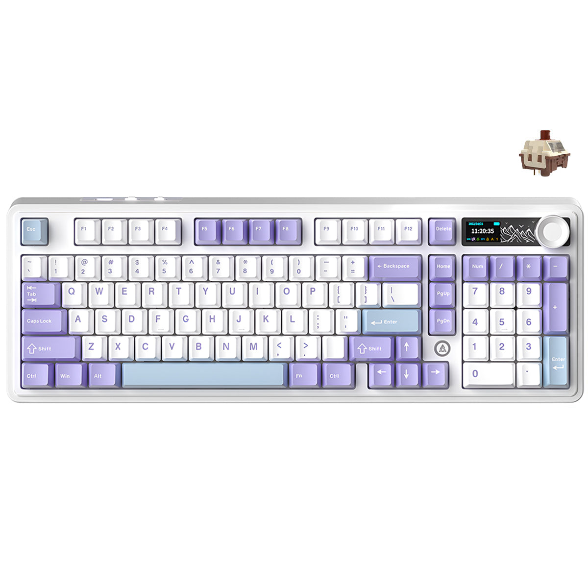 Ajazz AK980 RGB Tri-Mode 98% 97-Keys Gasket-Mounted Hot-Swappable Mechanical Keyboard with 1.14" TFT Display Screen & Knob (Purple/White/Blue) (Maillard Switch, Gift Switch V2)