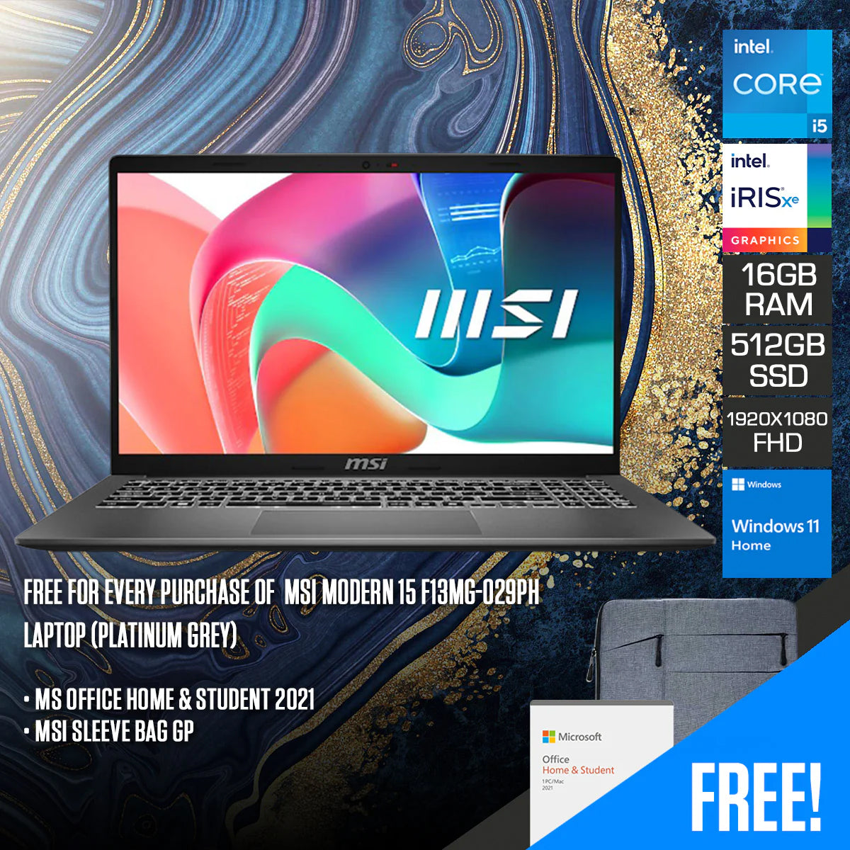 MSI Modern 15 F13MG-029PH Laptop (Platinum Grey)