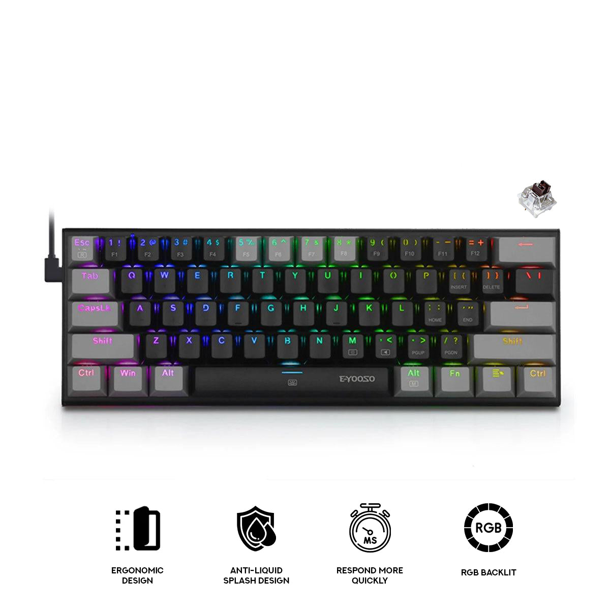 E-YOOSO Z-11 RGB 61 Keys Hot Swappable Mechanical Keyboard Black/Gray (Brown Switch)