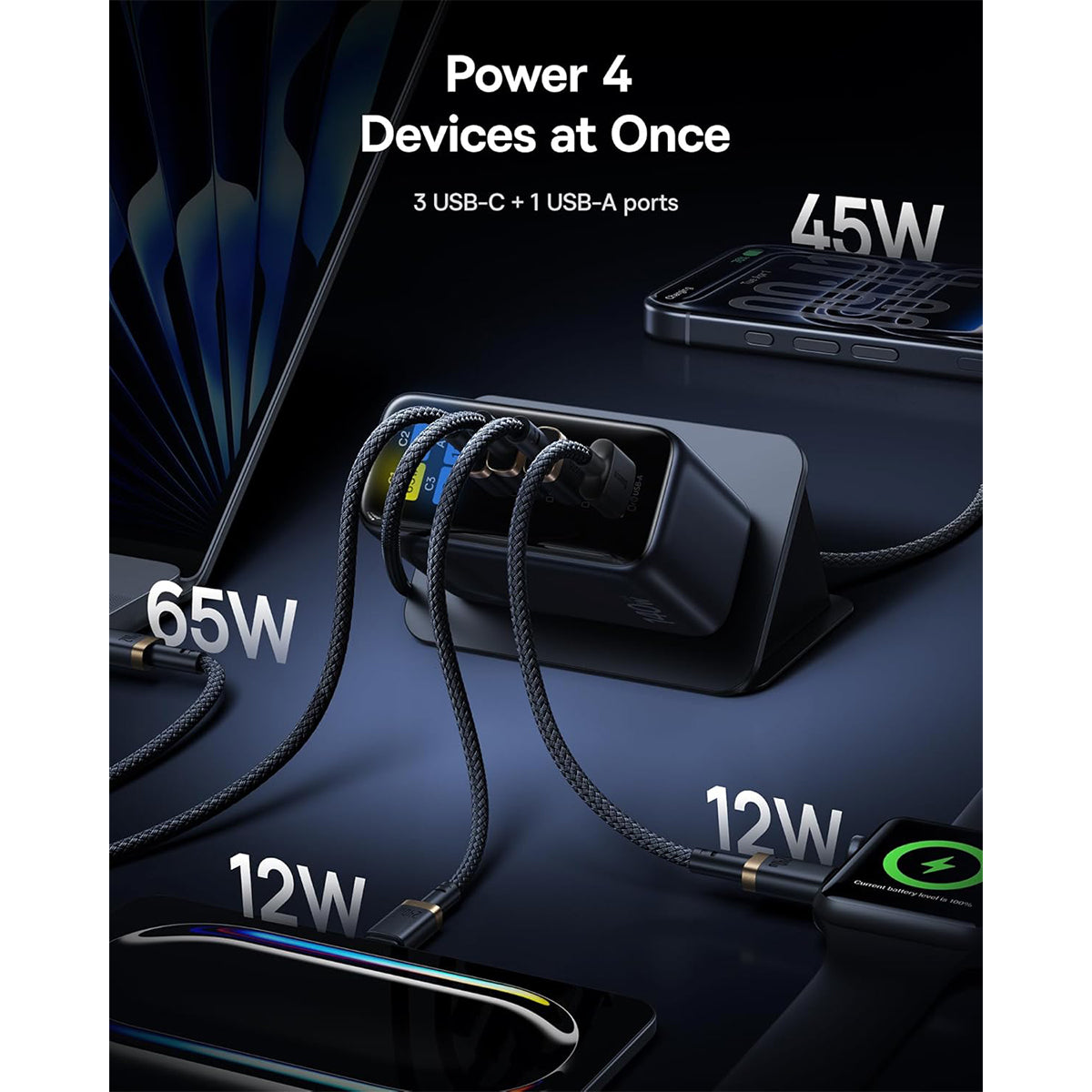 Baseus PicoGo AH11 Digital Display Fast Charger 3C+U 140W includes Dura Fast Charging Cable