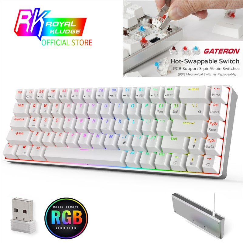 Royal Kludge RK68PRO Tri-Mode RGB 68 Keys Hot Swappable Mechanical Keyboard White