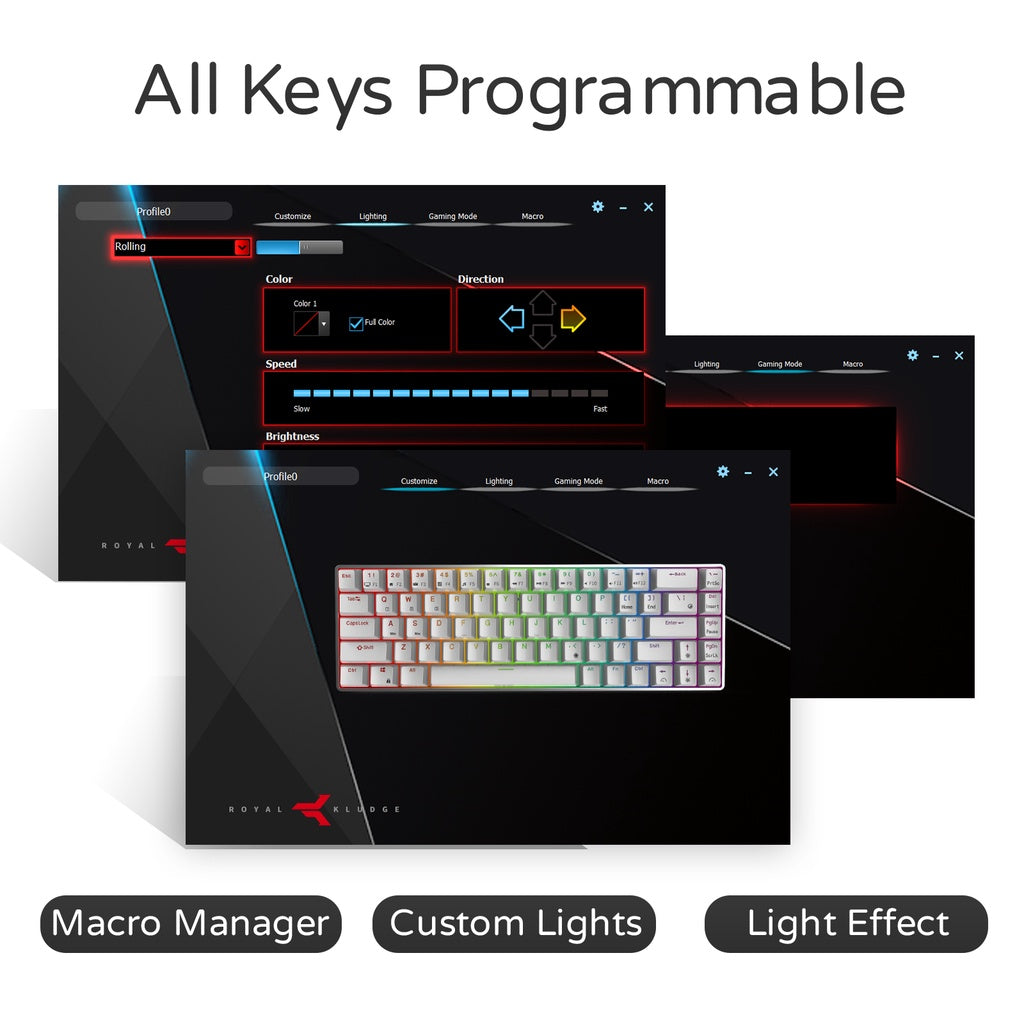 Royal Kludge RK68PRO Tri-Mode RGB 68 Keys Hot Swappable Mechanical Keyboard White