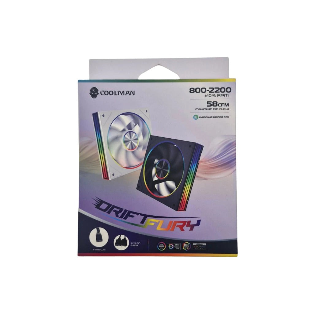 Coolman Drift Fury CM-06SF 120mm Regular ARGB Cooling Fan (Black, White)
