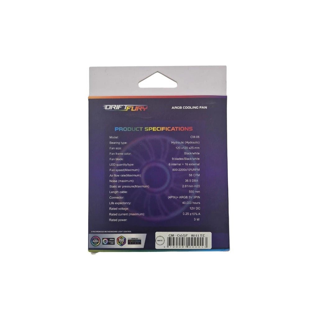 Coolman Drift Fury CM-06SF 120mm Regular ARGB Cooling Fan (Black, White)