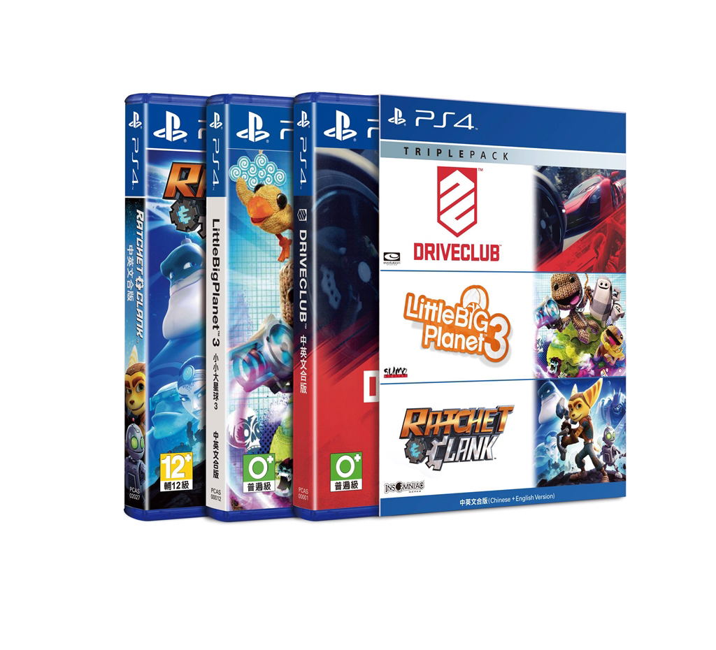PS4 PLAYSTATION 4 TRIPLE PACK (DRIVECLUB,LITTLE BIG PLANET 3 & RATCHET & CLANK) ALL (ASIAN)