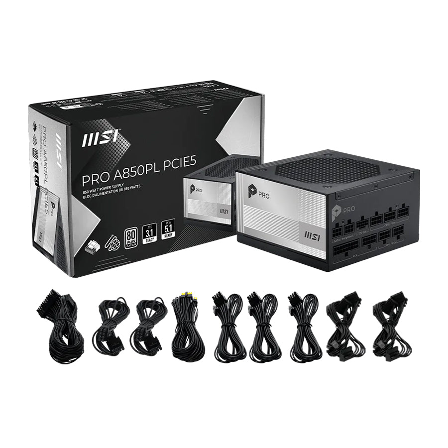 MSI Pro A850PL 850W PCIe5 80+ Platinum Fully Modular Power Supply