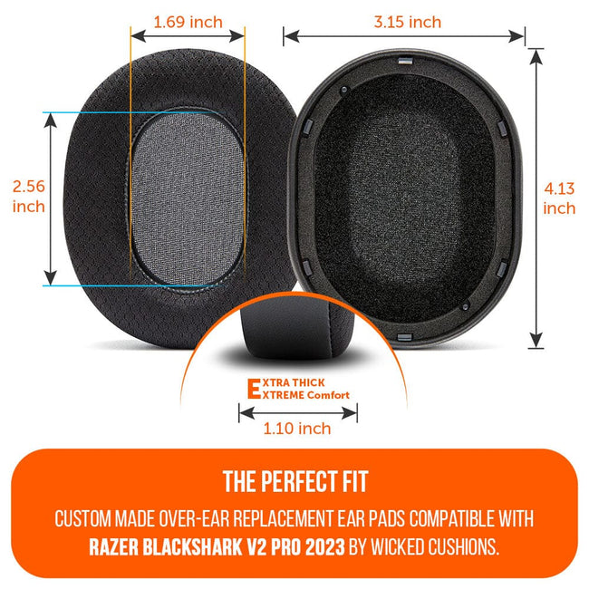 Wicked Cushions Razer Blackshark V2 Pro Earpads - WC FreeZe Cooling Gel (2023 Model) (Black)