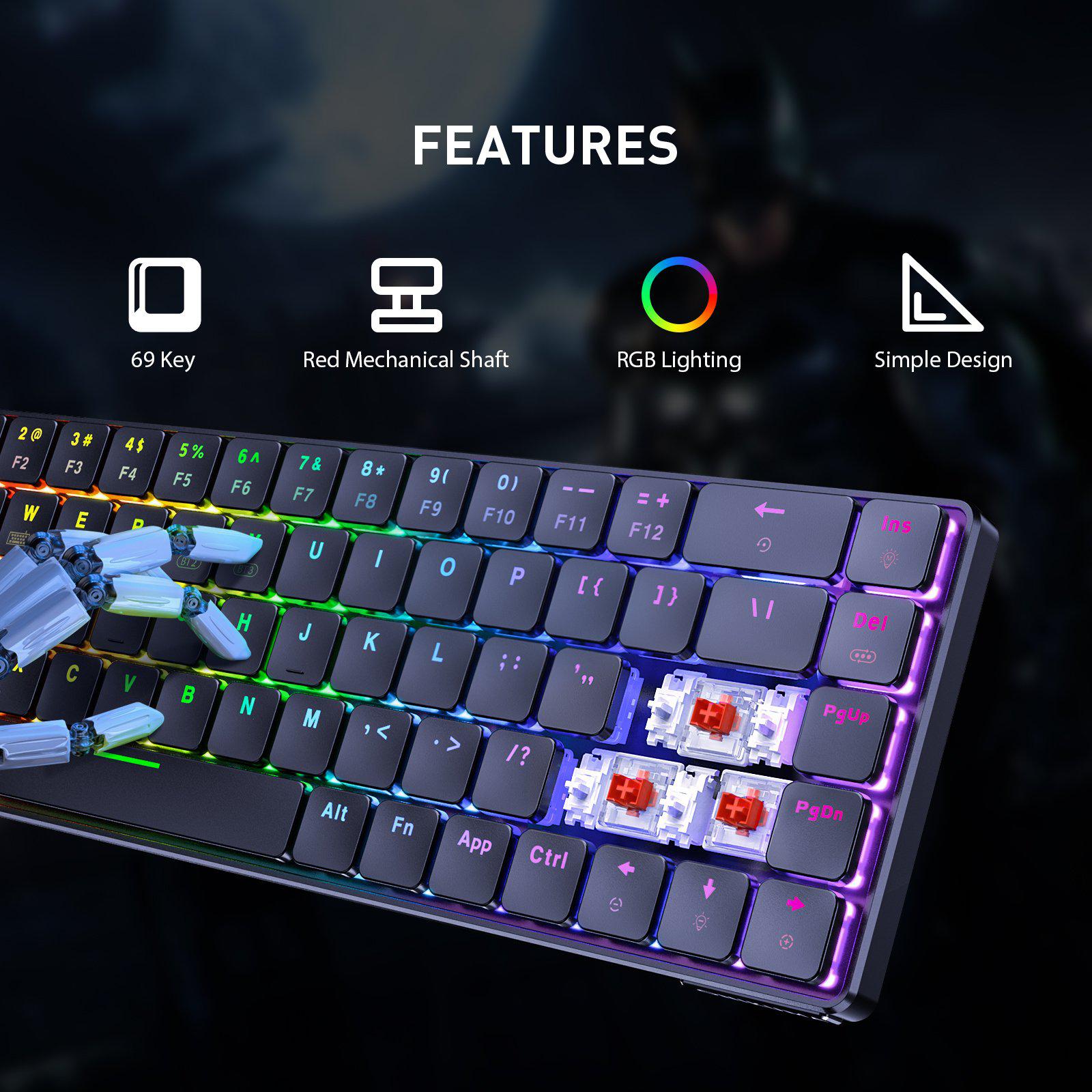 Onikuma G29 69 Keys RGB Wireless Mechanical Gaming Keyboard (Red Switch) (Black)