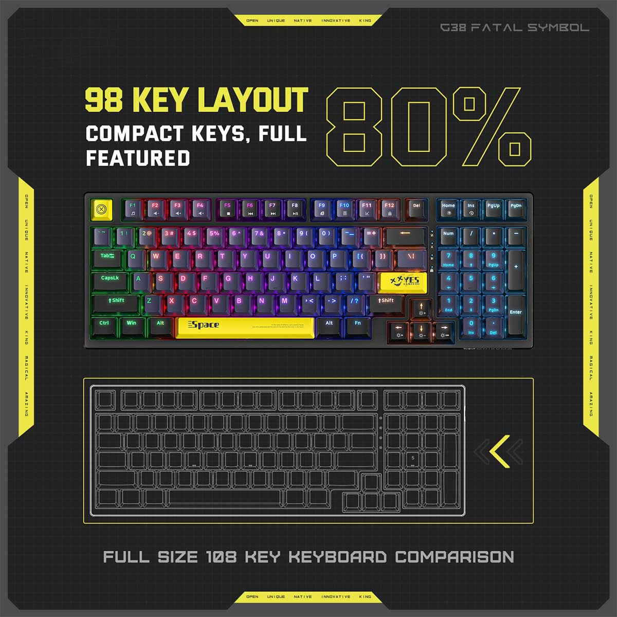 Onikuma G38 98 Keys RGB Wired Mechanical Keyboard
