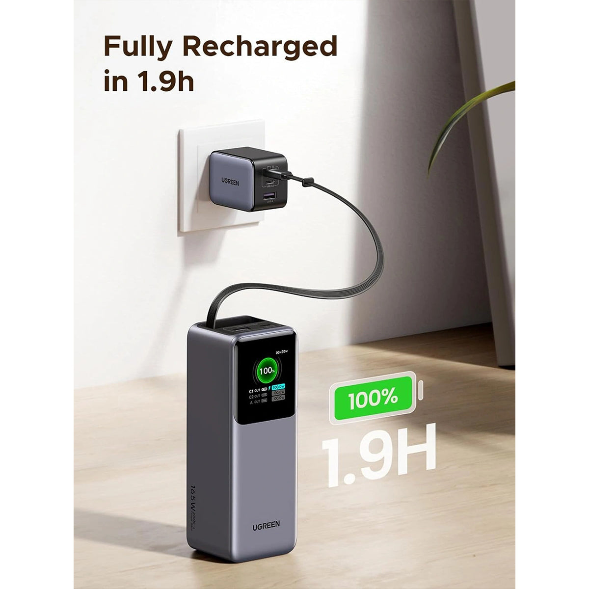 Ugreen Nexode 20000mAh 165W Power Bank with Type-C Retractable Cable (3C Version) (PB726/95670B)
