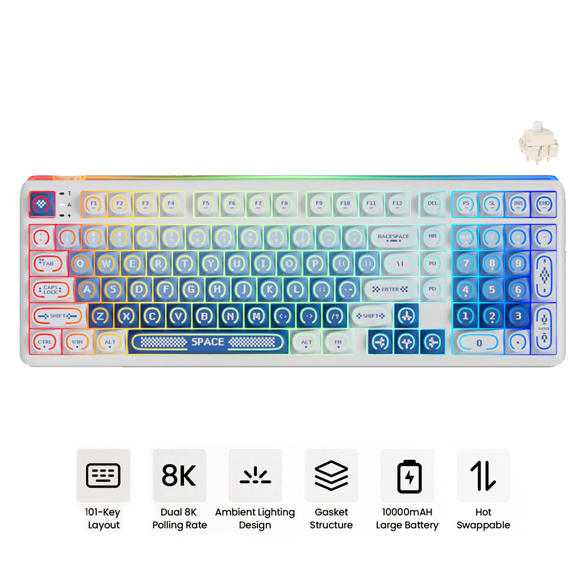 Royal Kludge RK R99 Tri-Mode RGB 101 Keys Hot-Swappable Mechanical Keyboard Halo (Cream Switch)