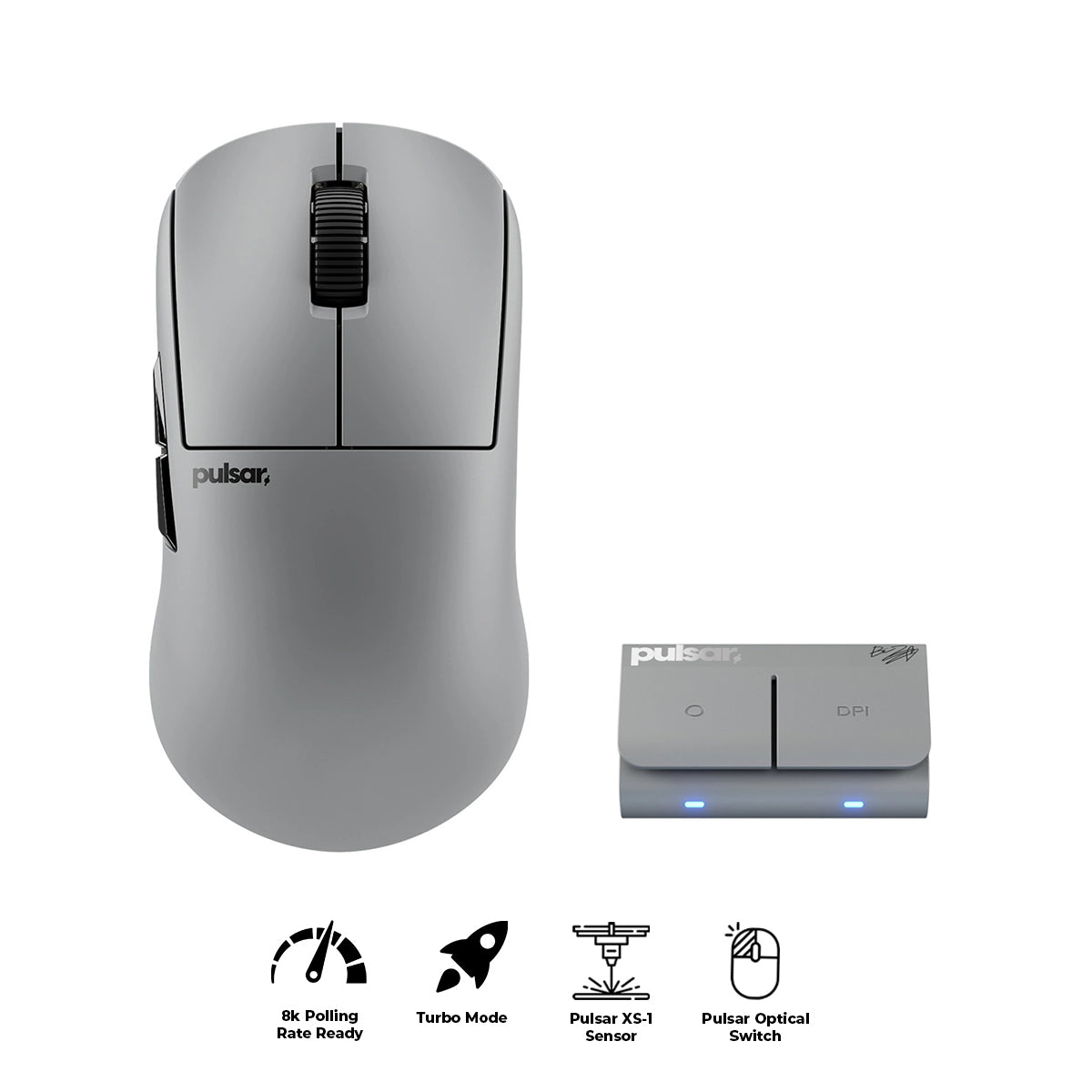Pulsar Pro Series Buzz-X 8K Polling Rate eSports Gaming Mouse (Moon Gray) (PBZX21)