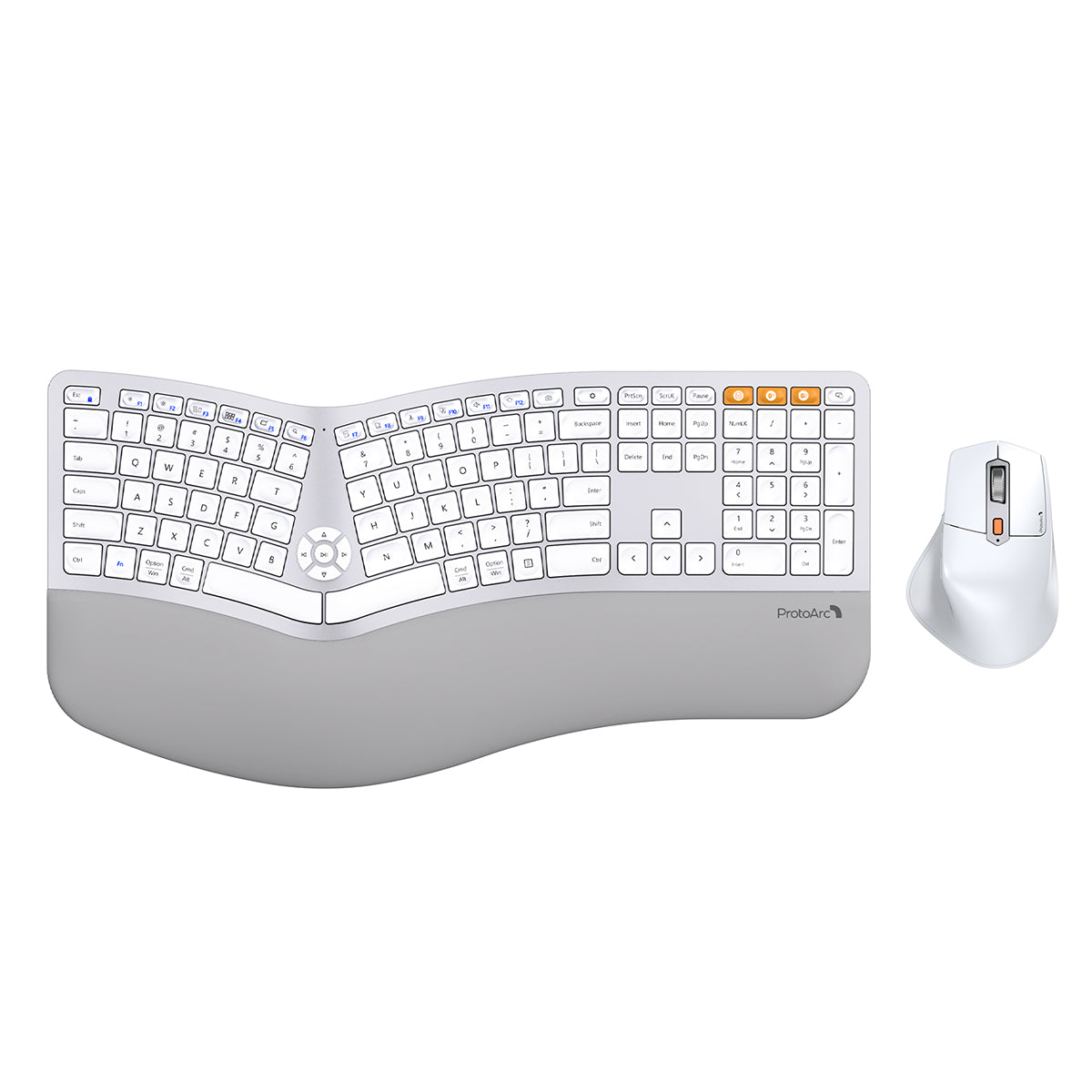 ProtoArc EKM01 Plus Dual Mode Full Size Ergonomic Keyboard Mouse Combo (White/Silver) (CP015758)