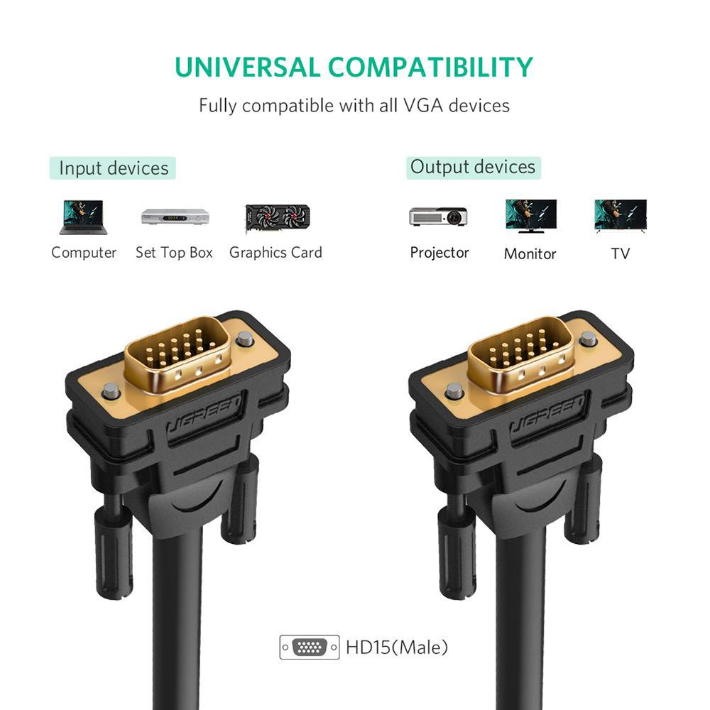 UGreen VGA Male To Male Cable - 1m (Black) (VG101/11673)