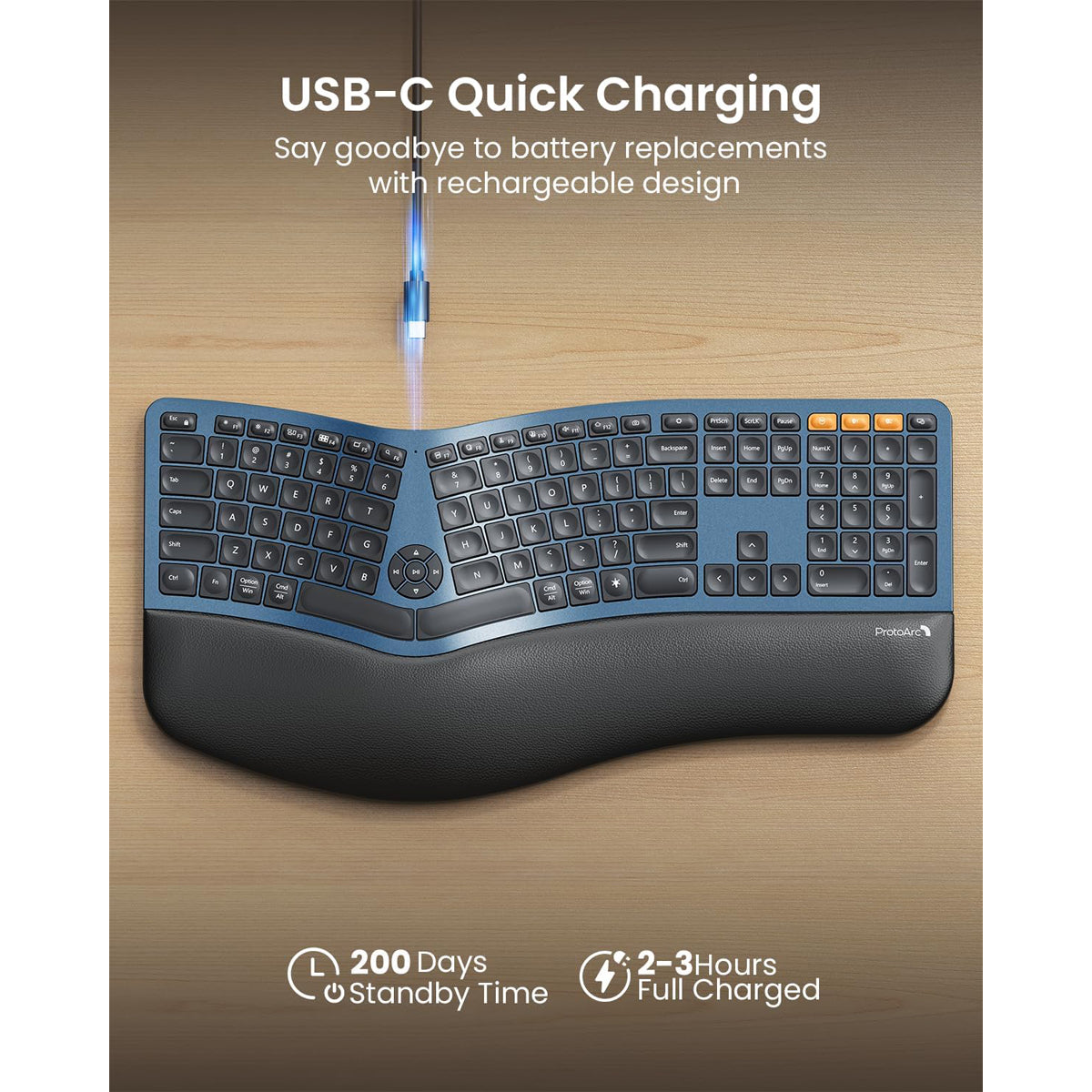 ProtoArc EK01 Plus Dual Mode Full Size Backlit Ergonomic Split Keyboar