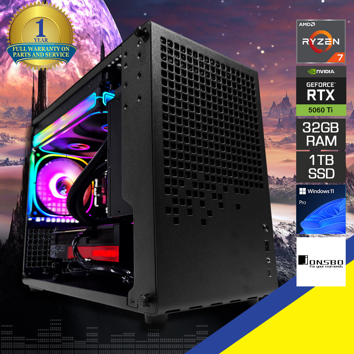 Sophos Z20 Black Desktop Gaming PC | AMD Ryzen 7 9700X | 32GB (2X16GB) RAM | 1TB SSD | RTX 5060 Ti | Windows 11 Pro