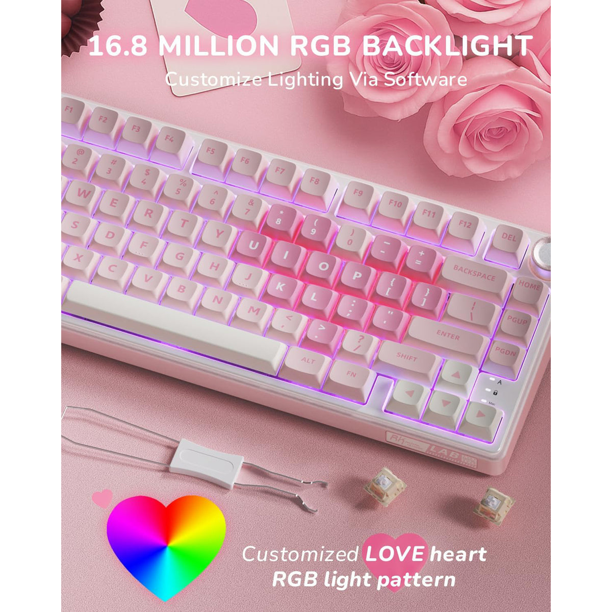 Royal Kludge R75 QMK Single-Mode RGB 81 Keys Hot-Swappable Mechanical Keyboard Pink Melody