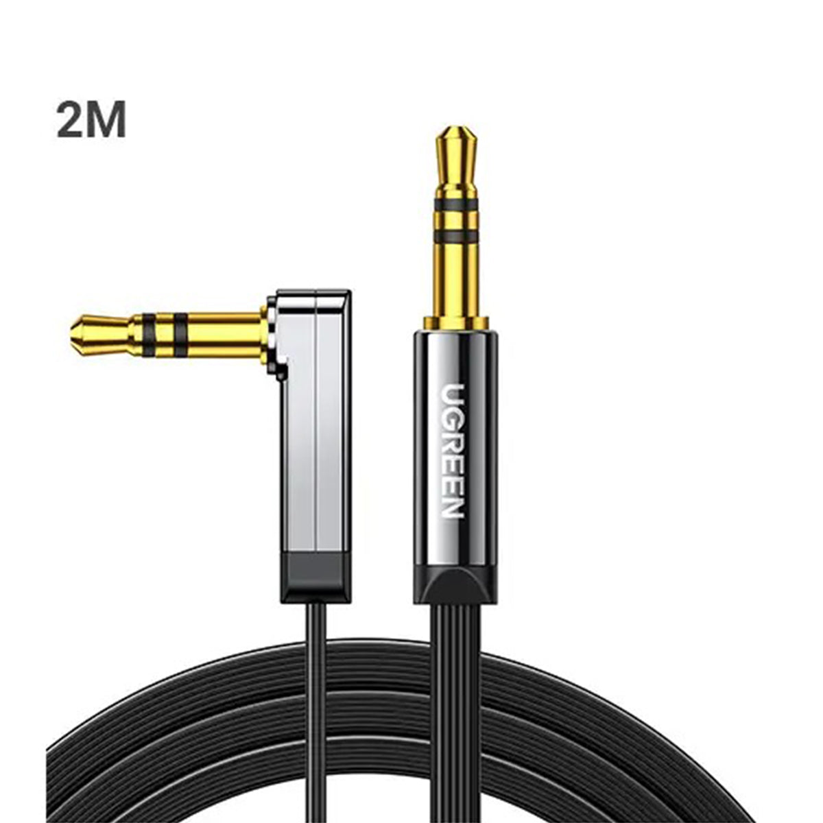 Ugreen 3.5mm Male to Male Angled Flat Cable - 2m (Black) (AV119/10599)