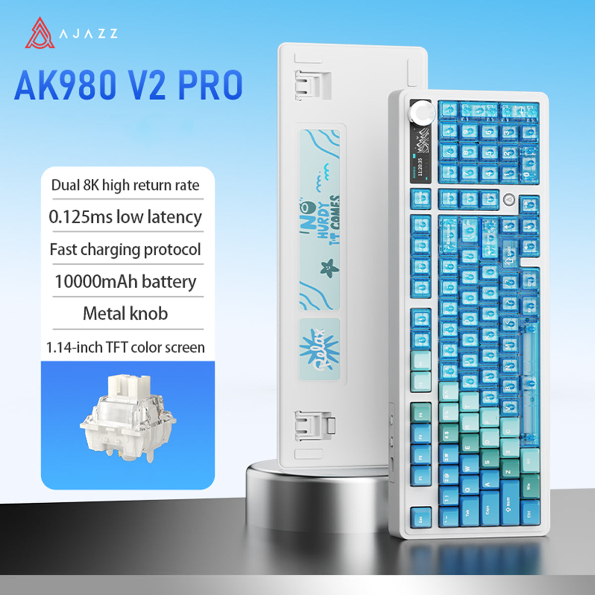 Ajazz AK980 V2 Pro RGB Tri-Mode Mechanical Keyboard (Gradient Blue Transparent) (Lichee Switch)