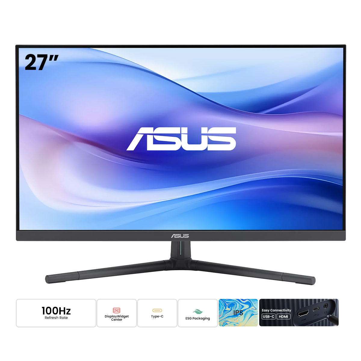 Asus VU279CFE-B 27" FHD (1920x1080) IPS 100Hz Adaptive-Sync USB Type-C Port w/ 15w Power Delivery Displaywidget Center Eye Care Gaming Monitor (Quiet Blue)