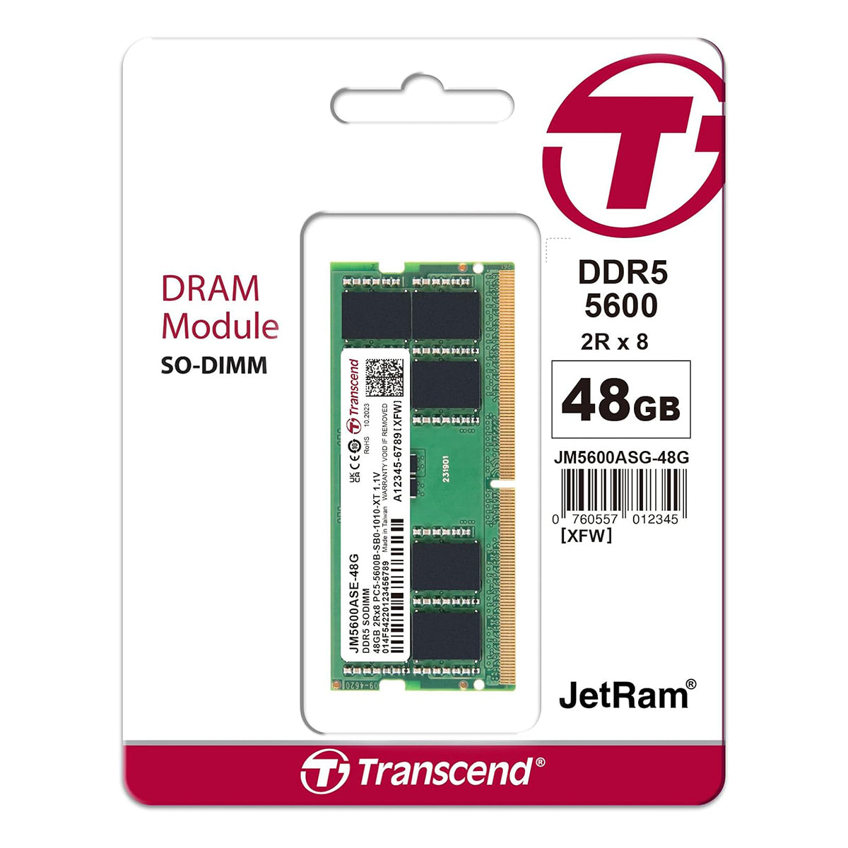 Transcend JetRam 48GB DDR5 5600MHz SODIMM 2Rx8 CL46 1.1V (JM5600ASE-48G)