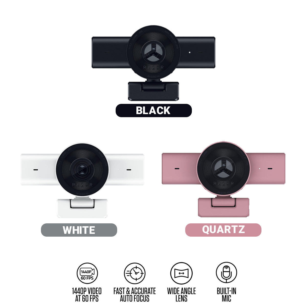 Razer Kiyo V2 X 1440p 60 FPS Webcam for Creators (Black, White, Quartz