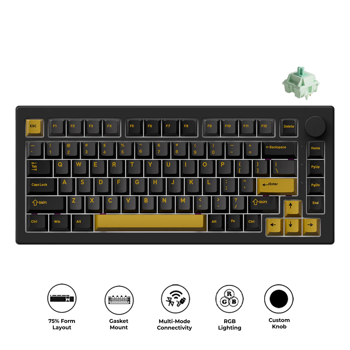 Akko 5075 V3 Multi-Mode RGB Hot-Swappable Mechanical Keyboard (Black & Gold) (Akko V3 Piano Pro Switch, Botany Switch)