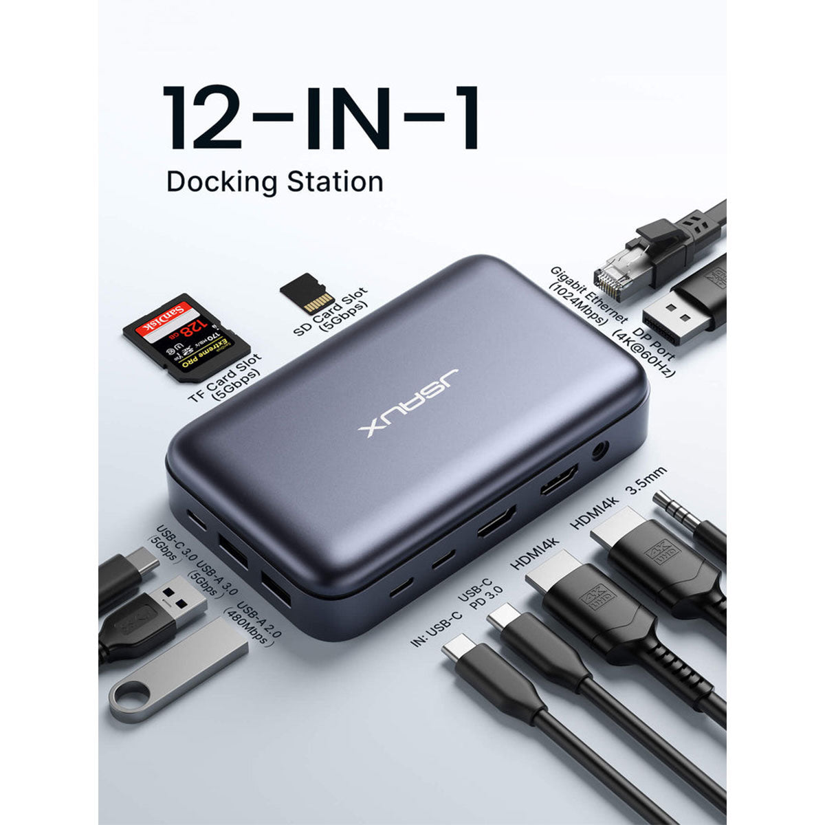 JSAUX OmniCase 2 Pro USB-C 12-in-1 Storage Docking Station (Grey) (MP04)